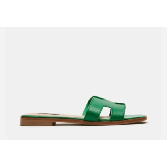 Steven New York Green Leather H Strap Slides Sandals Square Toe Women’s Size 8.5 - Picture 11 of 13